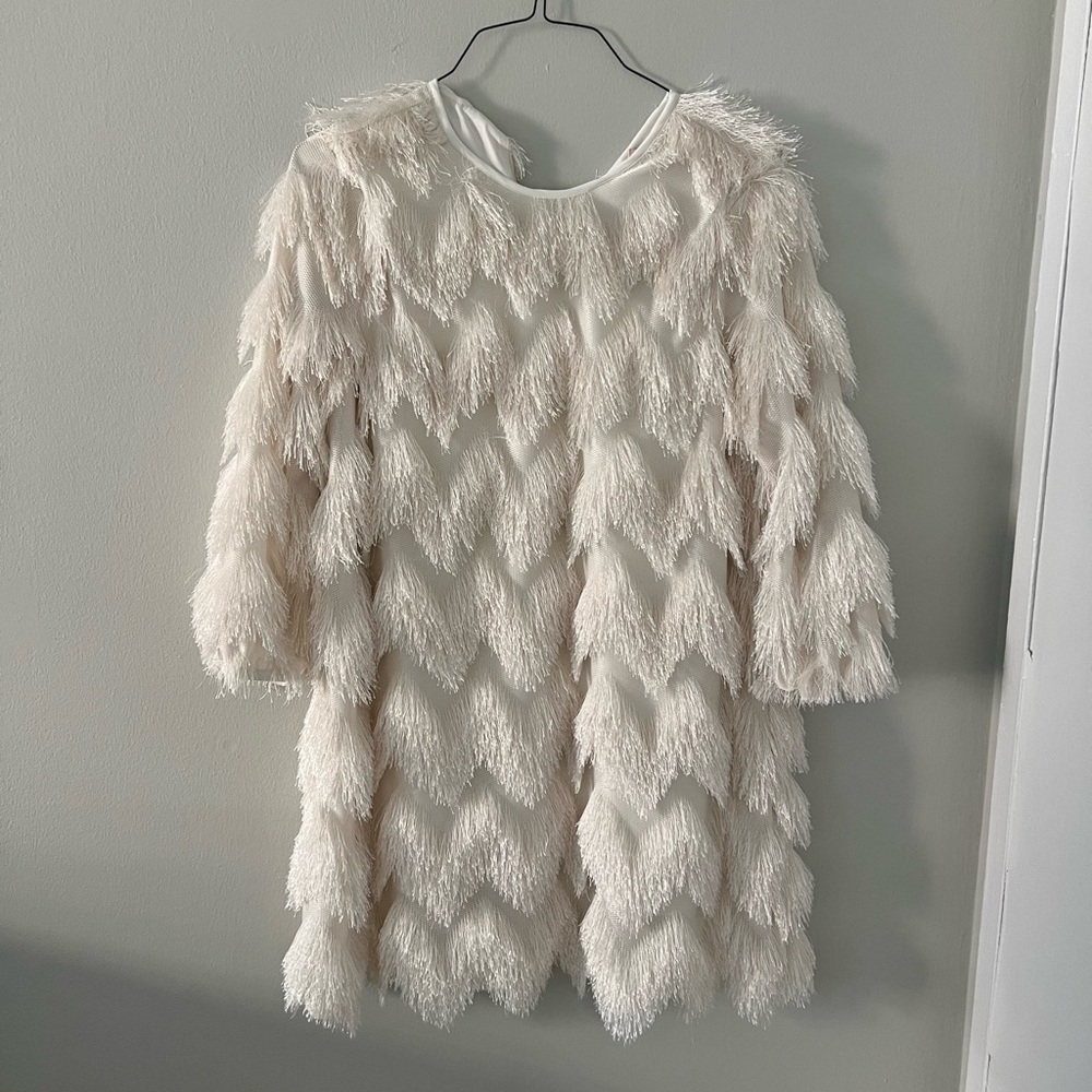 White fringe dress from Anthropologie